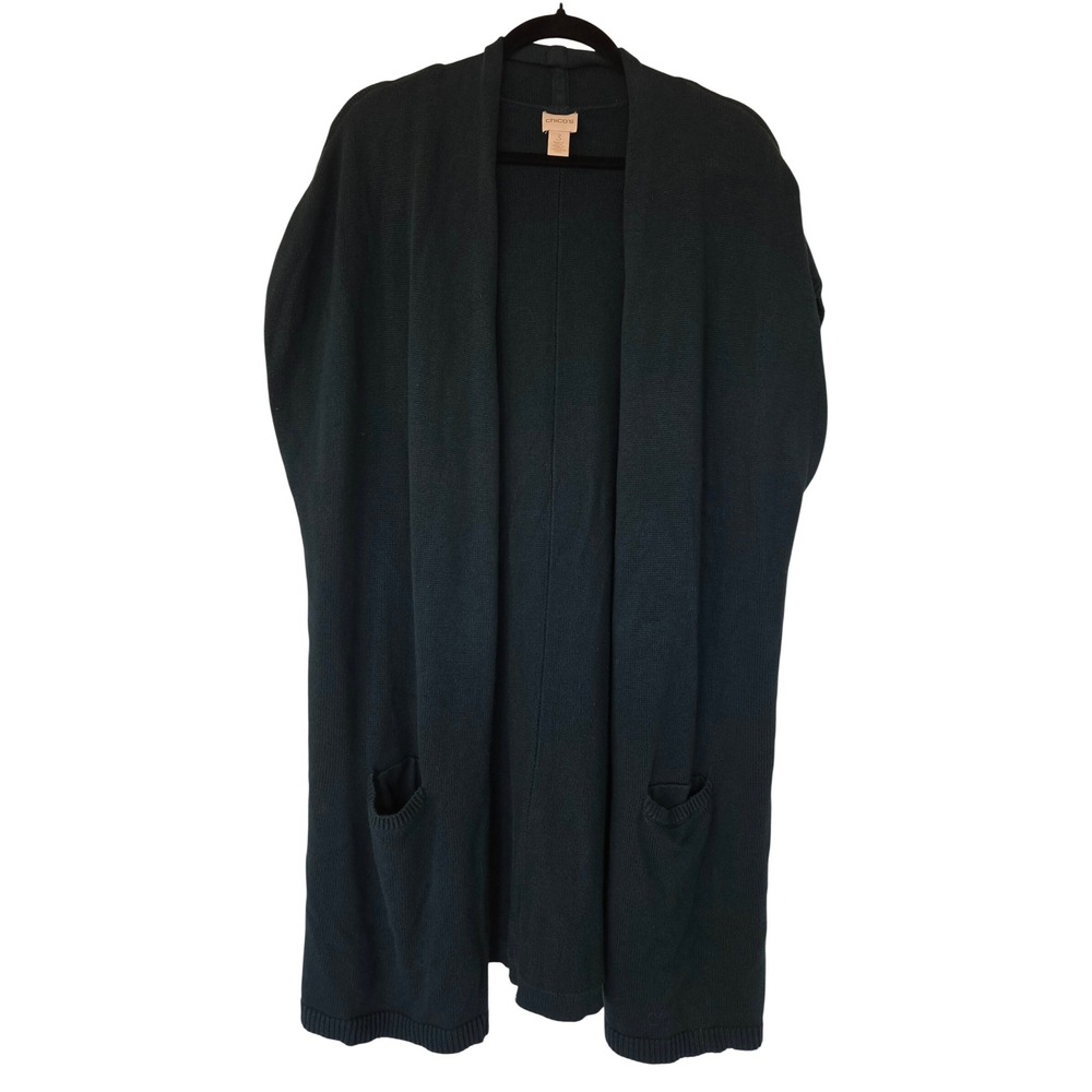 Chico's Dark Teal Open Front Longline Knit Vest Cardigan XL Cozy Fall Cottage